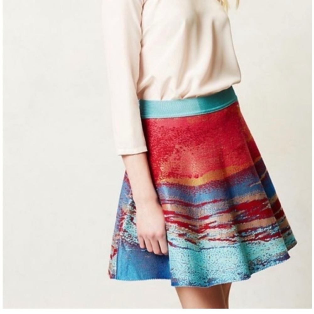 Cecilia Prado Women's M Knit Skater Skirt Abstract‎ Print Teal Red Orange Blue